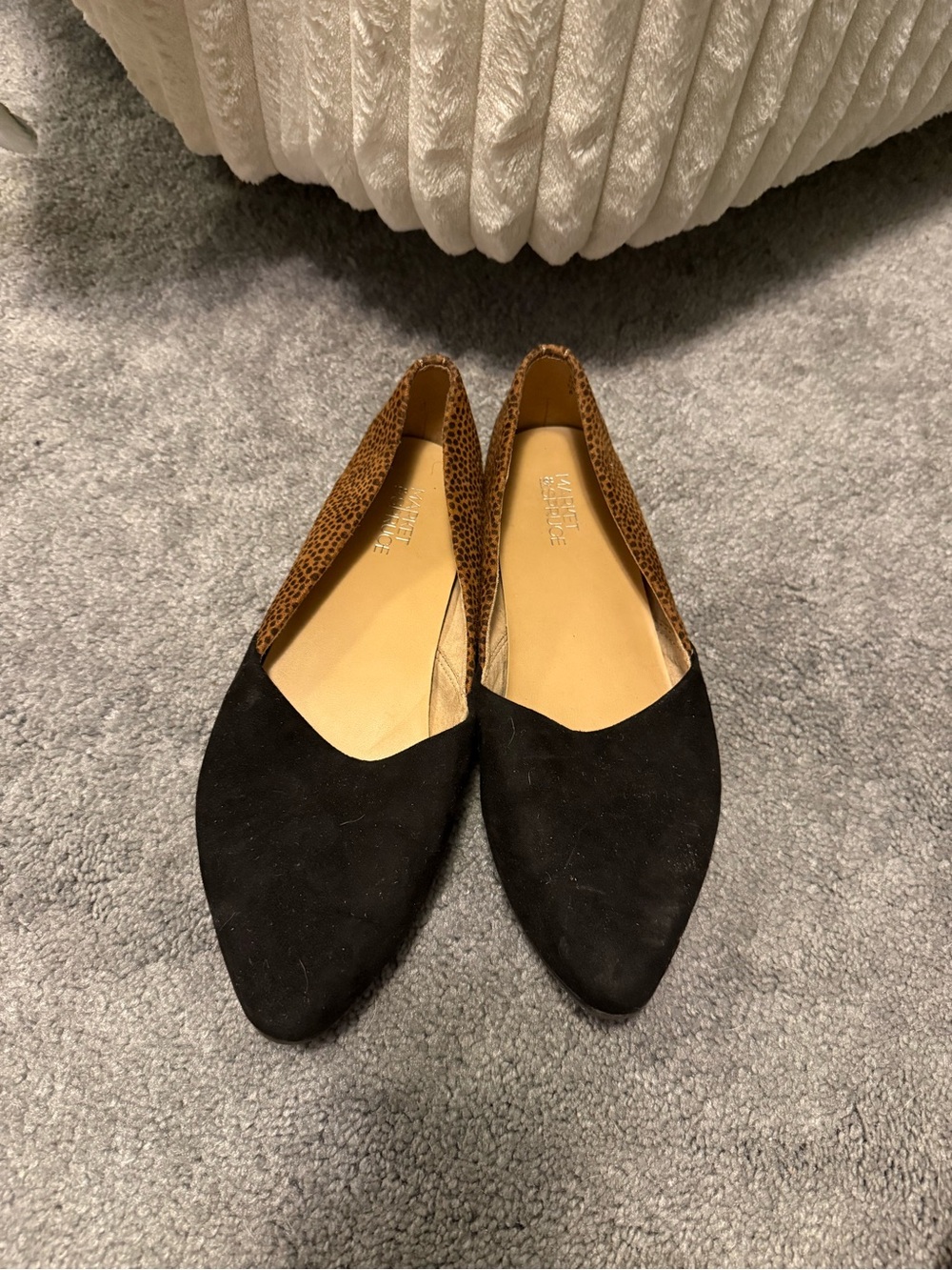 Market & Spruce Black Pointed Flats with Leopard Heel